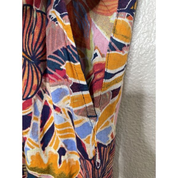 C&C California Size XL Linen Pull On Wide Leg Palazzo Pants Tropical Floral - Picture 3 of 9
